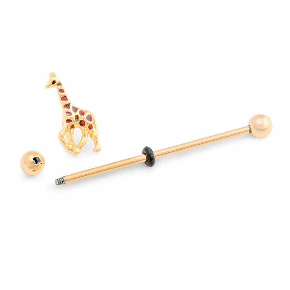 14g 1-1/2” PVD Gold African Giraffe Industrial Barbell