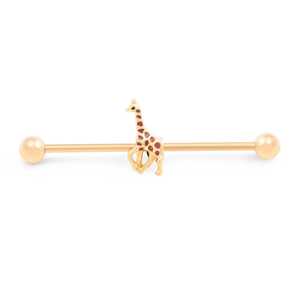 14g 1-1/2” PVD Gold African Giraffe Industrial Barbell