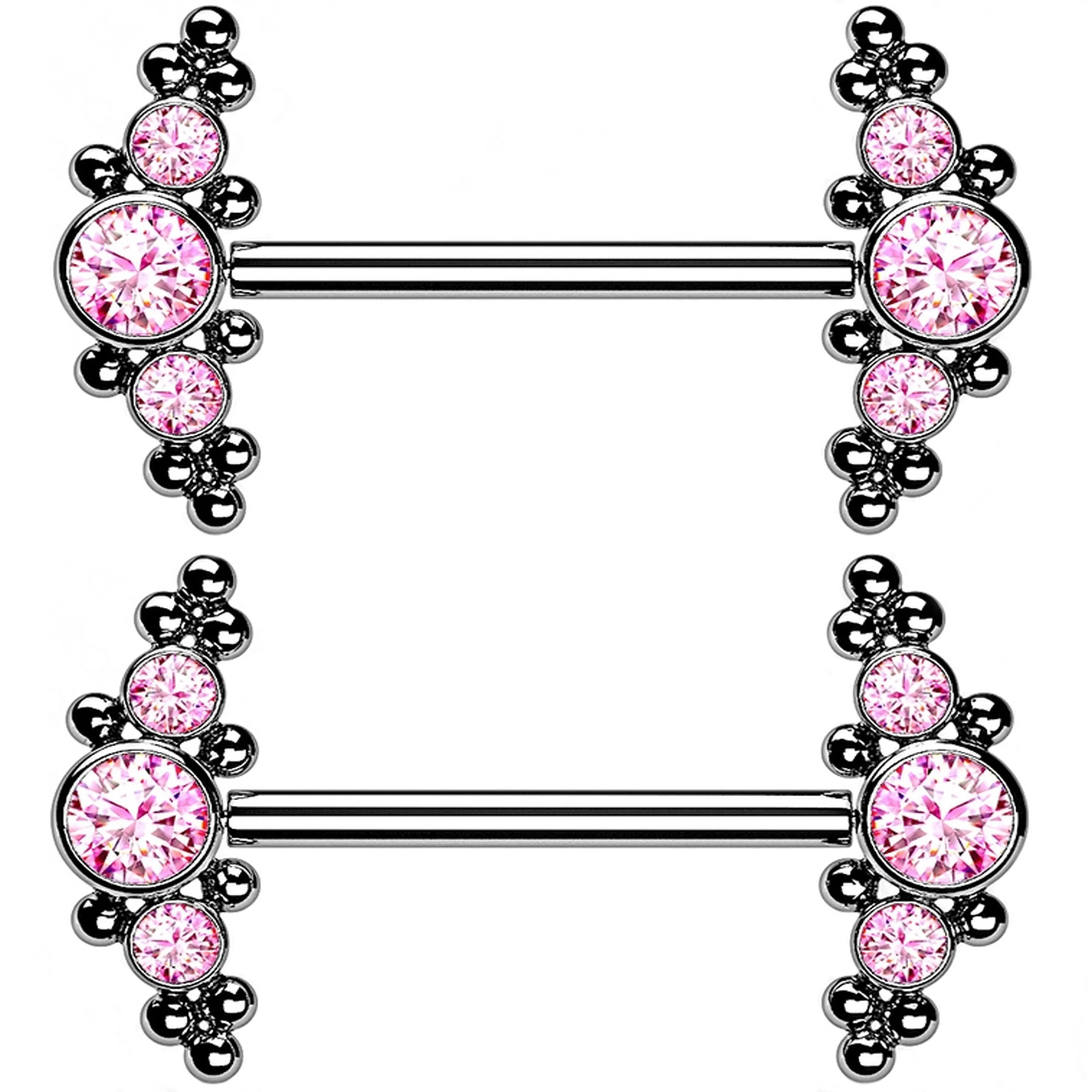 14G Beaded Pink CZ Titanium Threadless Nipple Ring Barbells