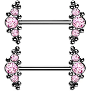 14G Beaded Pink CZ Titanium Threadless Nipple Ring Barbells