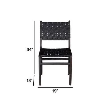 19 Inch Dining Chair, Black Leather Crossed Design, Iron Legs, Set of 2 By Casagear Home