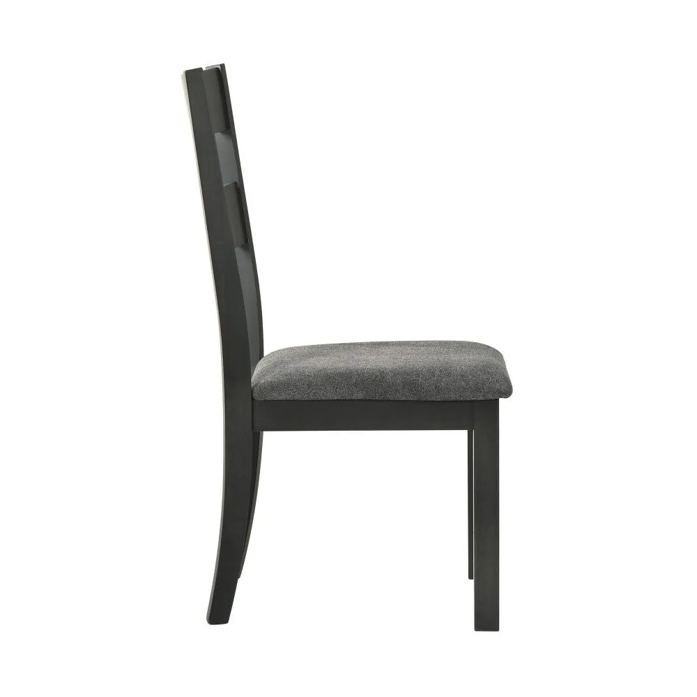 20 Inch Ladderback Dining Chair, Set of 2, Gray Fabric, Stained Black Frame By Casagear Home