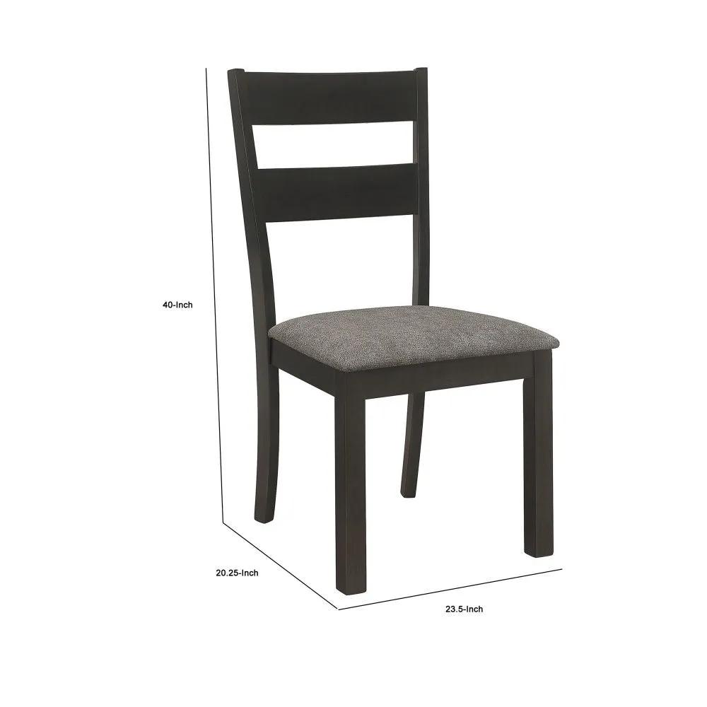 20 Inch Ladderback Dining Chair, Set of 2, Gray Fabric, Stained Black Frame By Casagear Home