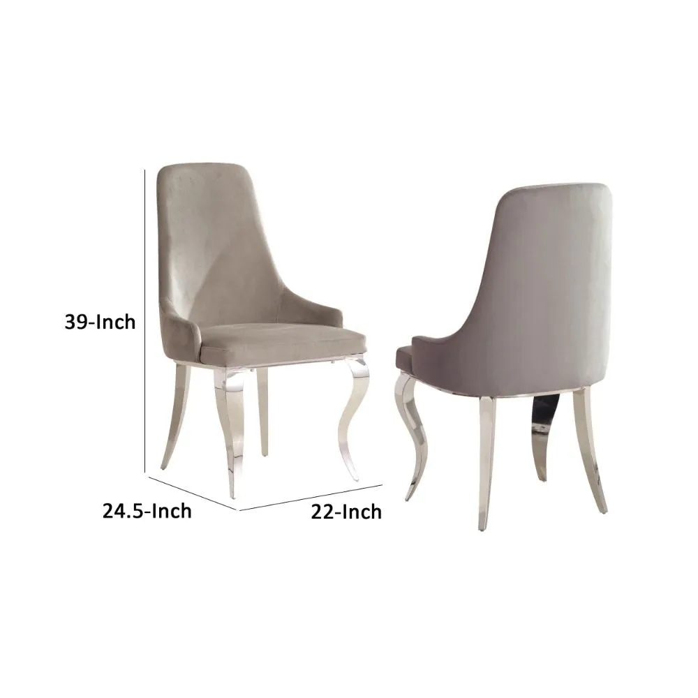 22 Inch Set of 2 Dining Chairs, Gray Velvet Upholstery, Sabre Steel Legs By Casagear Home