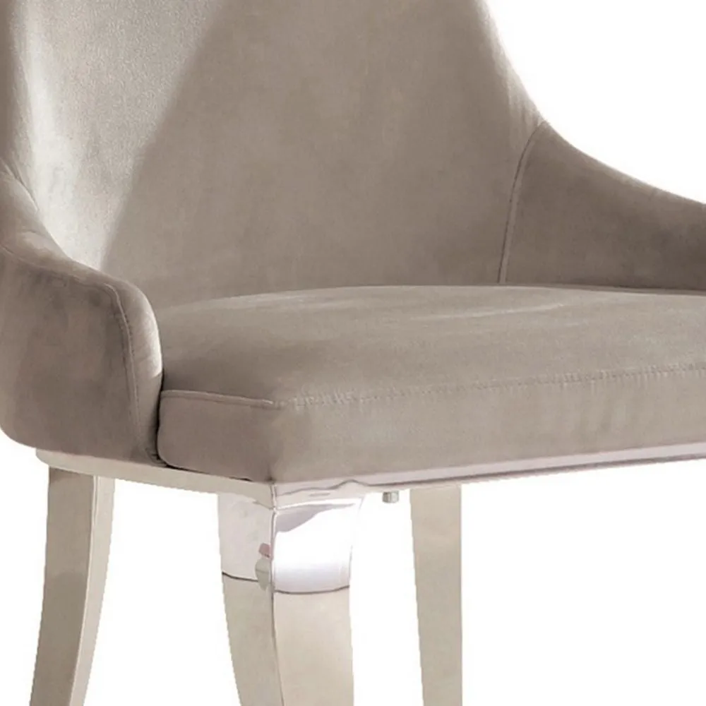 22 Inch Set of 2 Dining Chairs, Gray Velvet Upholstery, Sabre Steel Legs By Casagear Home