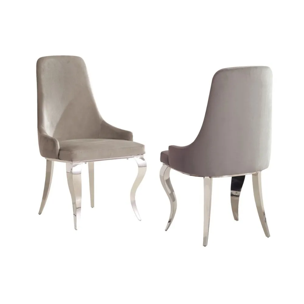22 Inch Set of 2 Dining Chairs, Gray Velvet Upholstery, Sabre Steel Legs By Casagear Home