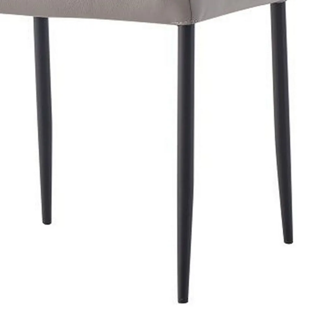 22 Inch Side Dining Chair Set of 2, Light Gray Leather, Black Finished Legs By Casagear Home