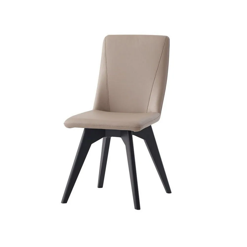23 Inch Side Dining Chair Set of 2, Khaki Leather Upholstery, Black Legs By Casagear Home