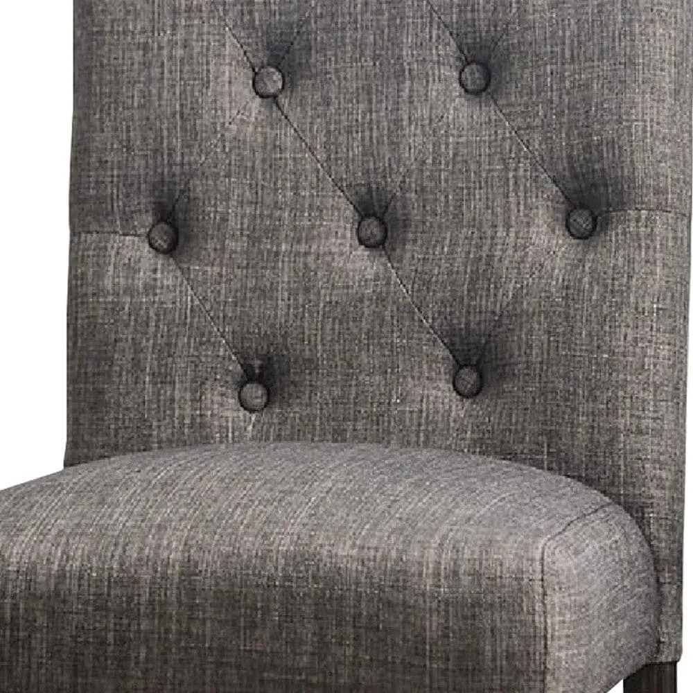 27 Inch Fabric Dining Chair, Button Tufted Rolled Back, Wood, Gray By Casagear Home