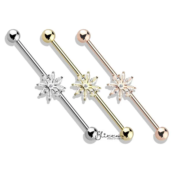 316L Surgical Steel Industrial Barbells with Marquise CZ Snowflake