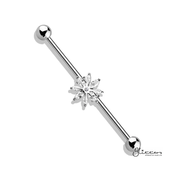 316L Surgical Steel Industrial Barbells with Marquise CZ Snowflake