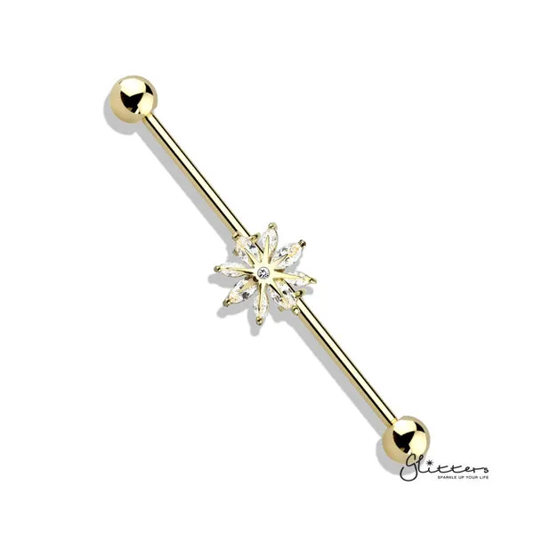 316L Surgical Steel Industrial Barbells with Marquise CZ Snowflake