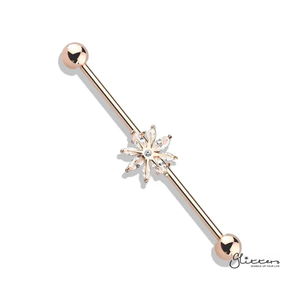 316L Surgical Steel Industrial Barbells with Marquise CZ Snowflake
