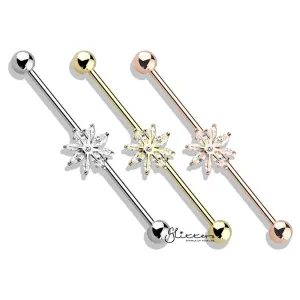 316L Surgical Steel Industrial Barbells with Marquise CZ Snowflake