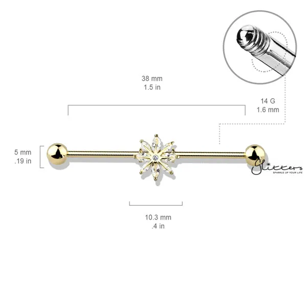 316L Surgical Steel Industrial Barbells with Marquise CZ Snowflake