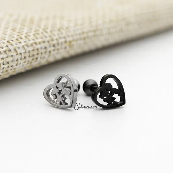 316L Surgical Steel Love Heart Shape Barbell for Tragus, Cartilage, Conch, Helix Piercing and More