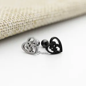 316L Surgical Steel Love Heart Shape Barbell for Tragus, Cartilage, Conch, Helix Piercing and More