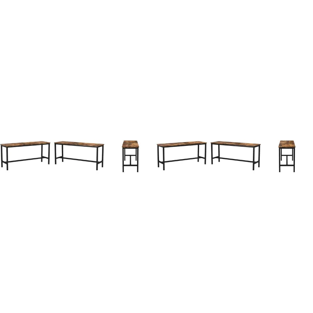 43 Inch Accent Bench Set of 2, Industrial Brown Wood Seat, Black Steel By Casagear Home