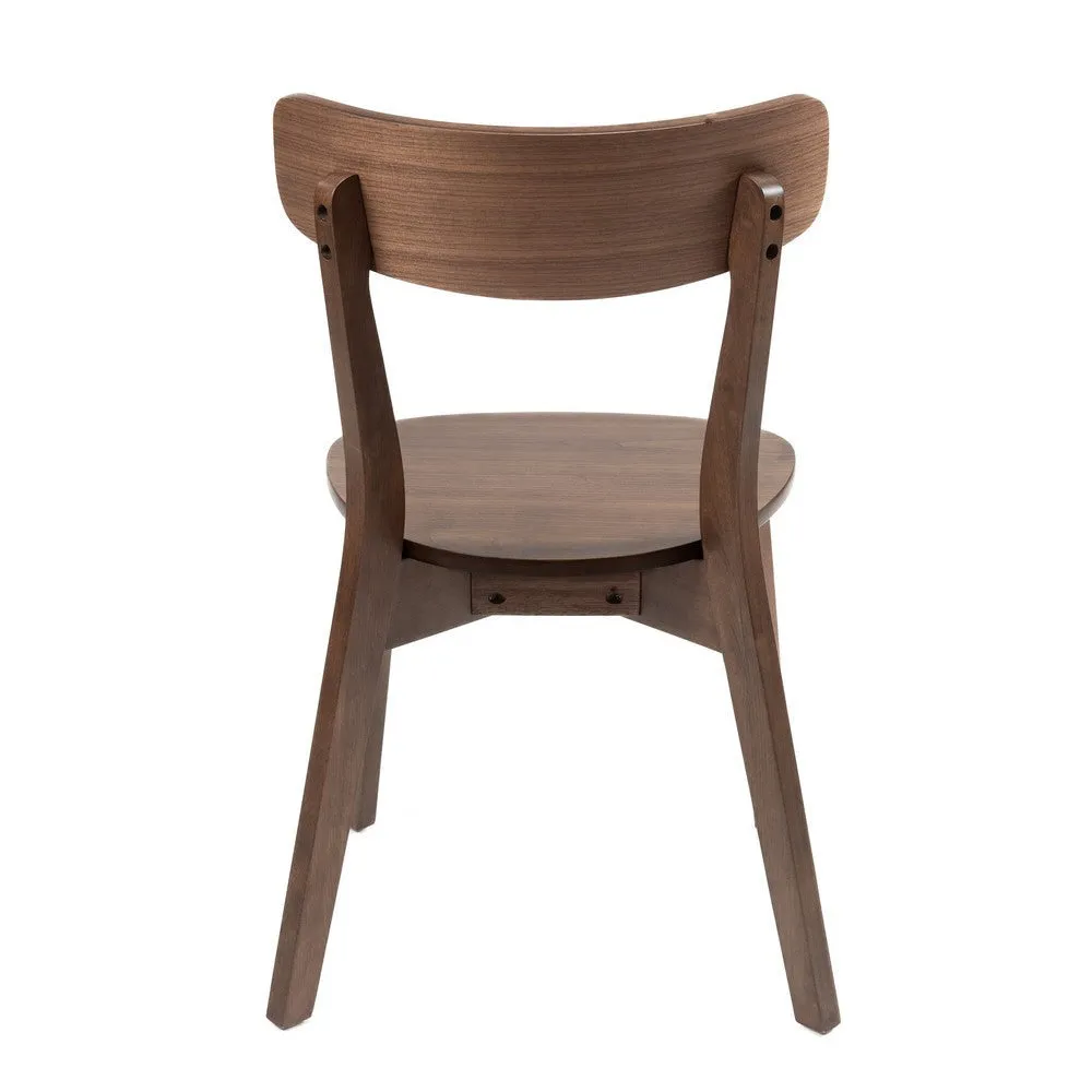 Aby Dining Side Chair, Wooden Round Seat, Open Panel Back, Walnut Brown By Casagear Home