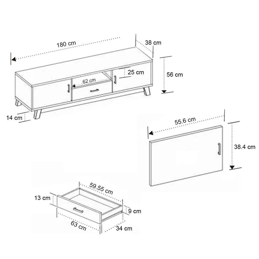 Aiden 180 cm Mid TV Rack