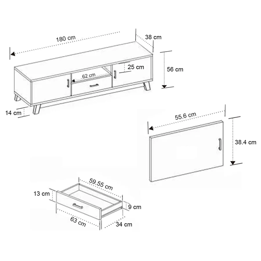 Aiden 180 cm Mid TV Rack