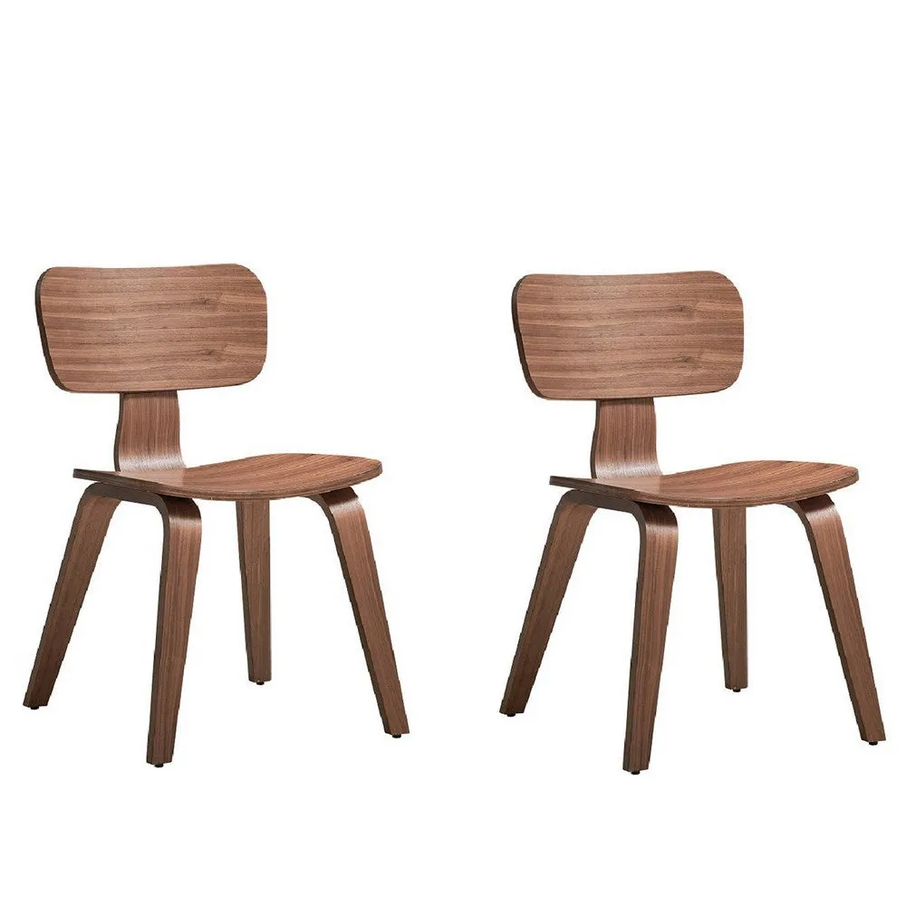 Aon 22 Inch Side Dining Chair Set of 2, Curved Back, Wood, Walnut Brown By Casagear Home