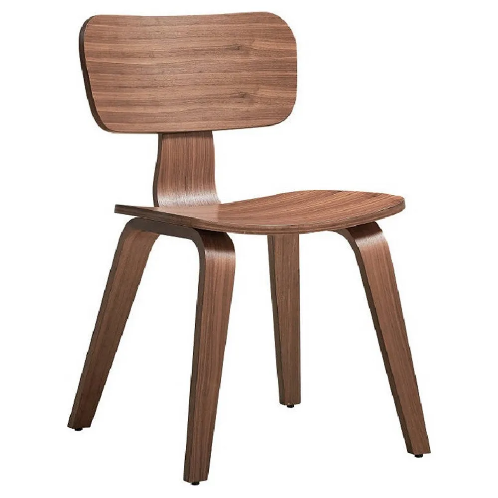 Aon 22 Inch Side Dining Chair Set of 2, Curved Back, Wood, Walnut Brown By Casagear Home