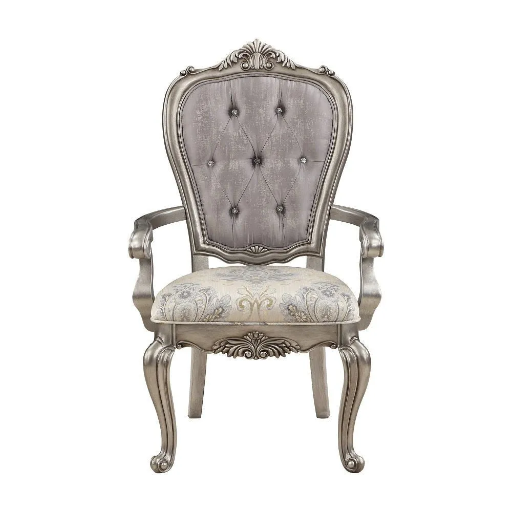 Aria 27 Inch Side Dining Chair Set of 2, Velvet, Antique Platinum Tone By Casagear Home