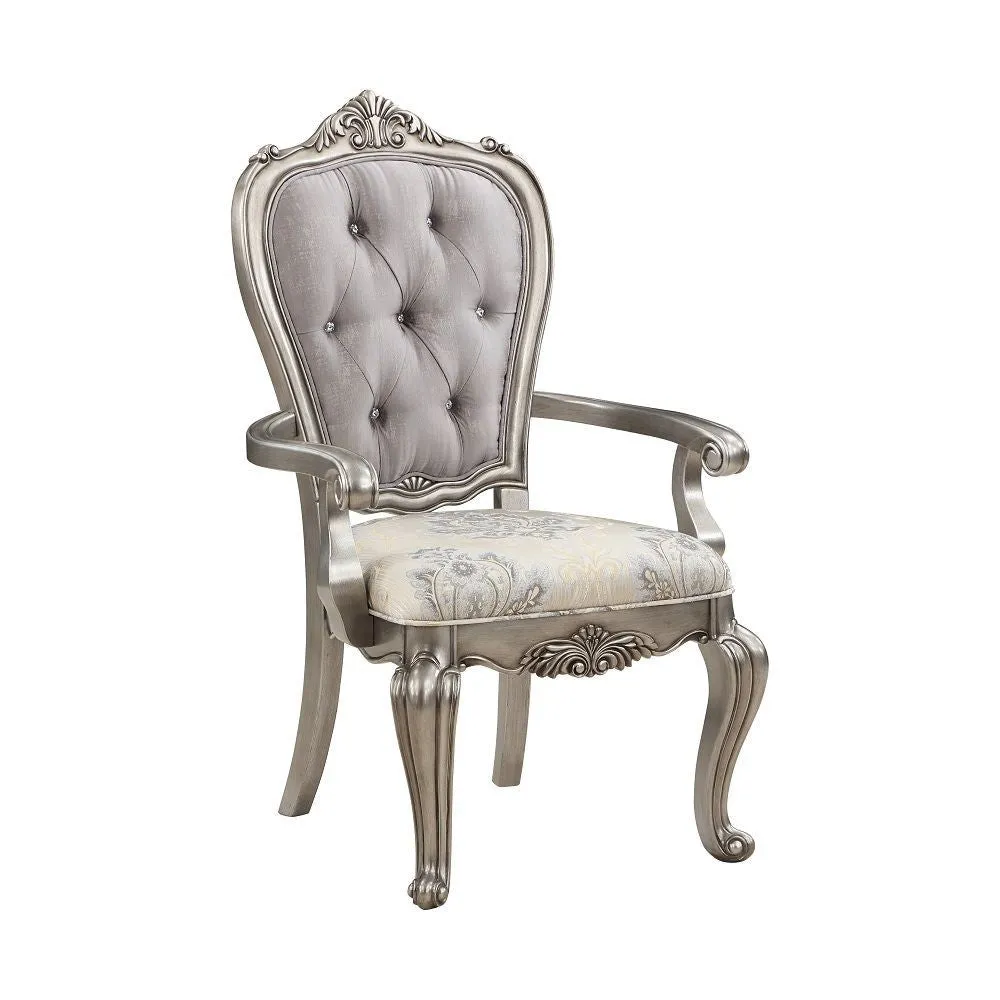 Aria 27 Inch Side Dining Chair Set of 2, Velvet, Antique Platinum Tone By Casagear Home