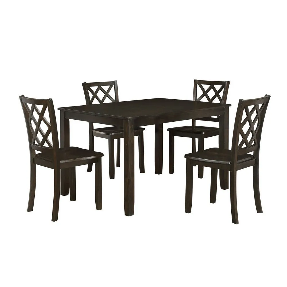 Ava 21 Inch Dining Chair Set of 2, Lattice Back, Brown Rubberwood Frame By Casagear Home