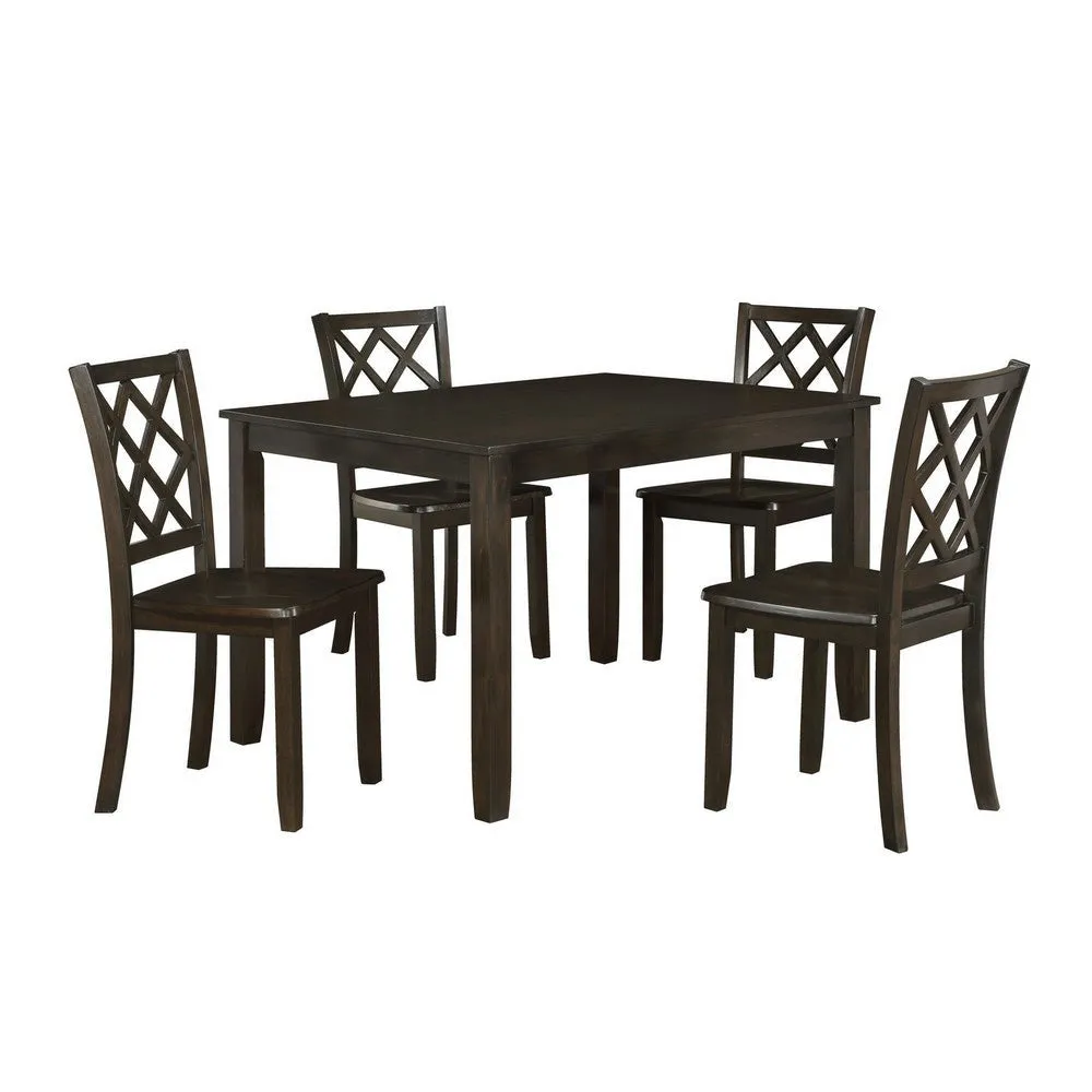 Ava 21 Inch Dining Chair Set of 2, Lattice Back, Brown Rubberwood Frame By Casagear Home