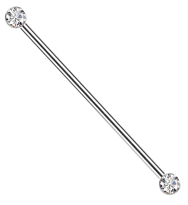 Bezel Clear CZ Threadless Titanium Industrial Barbell