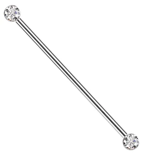 Bezel Clear CZ Threadless Titanium Industrial Barbell