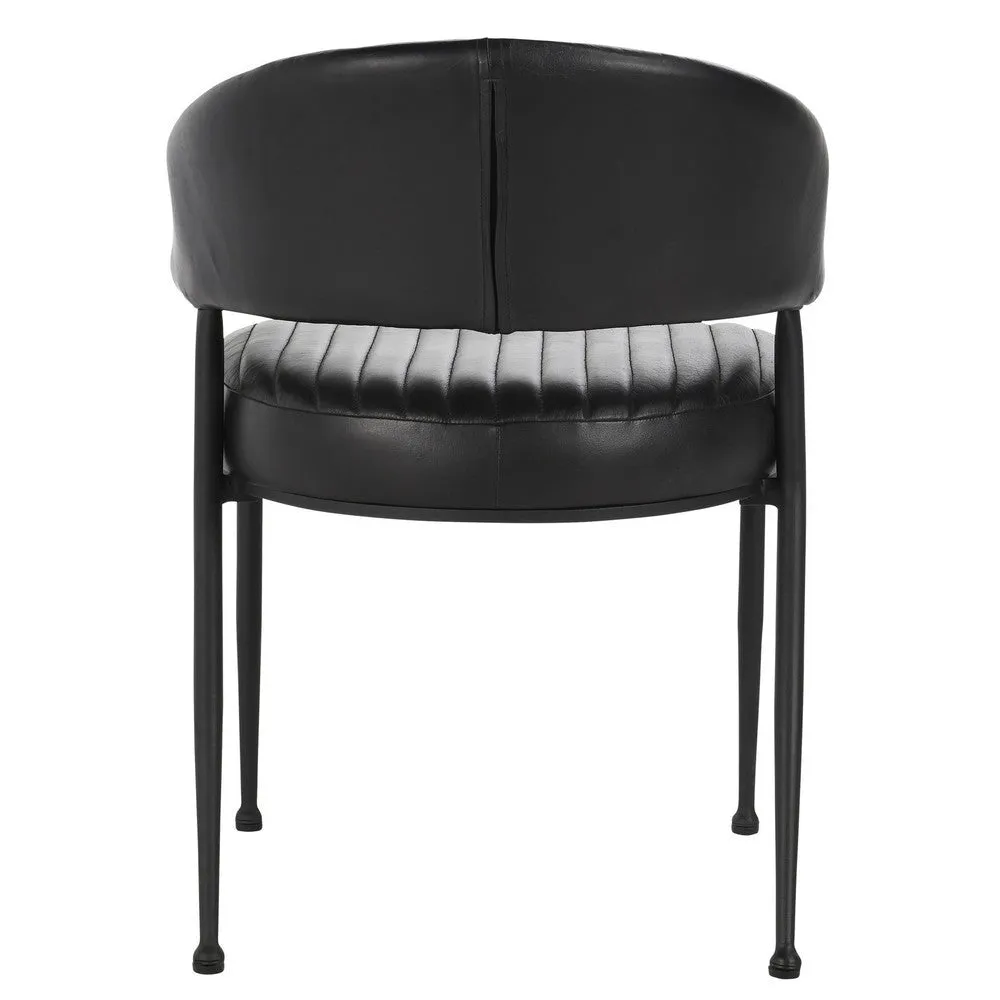 Bri 23 Inch Dining Chair, Curved, Padded, Tufted Black Leather, Iron By Casagear Home