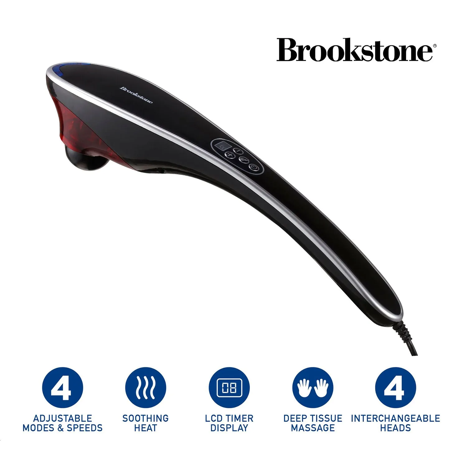 Brookstone Handheld Dual Head Percussion Massager with Five Interchangeable Heads