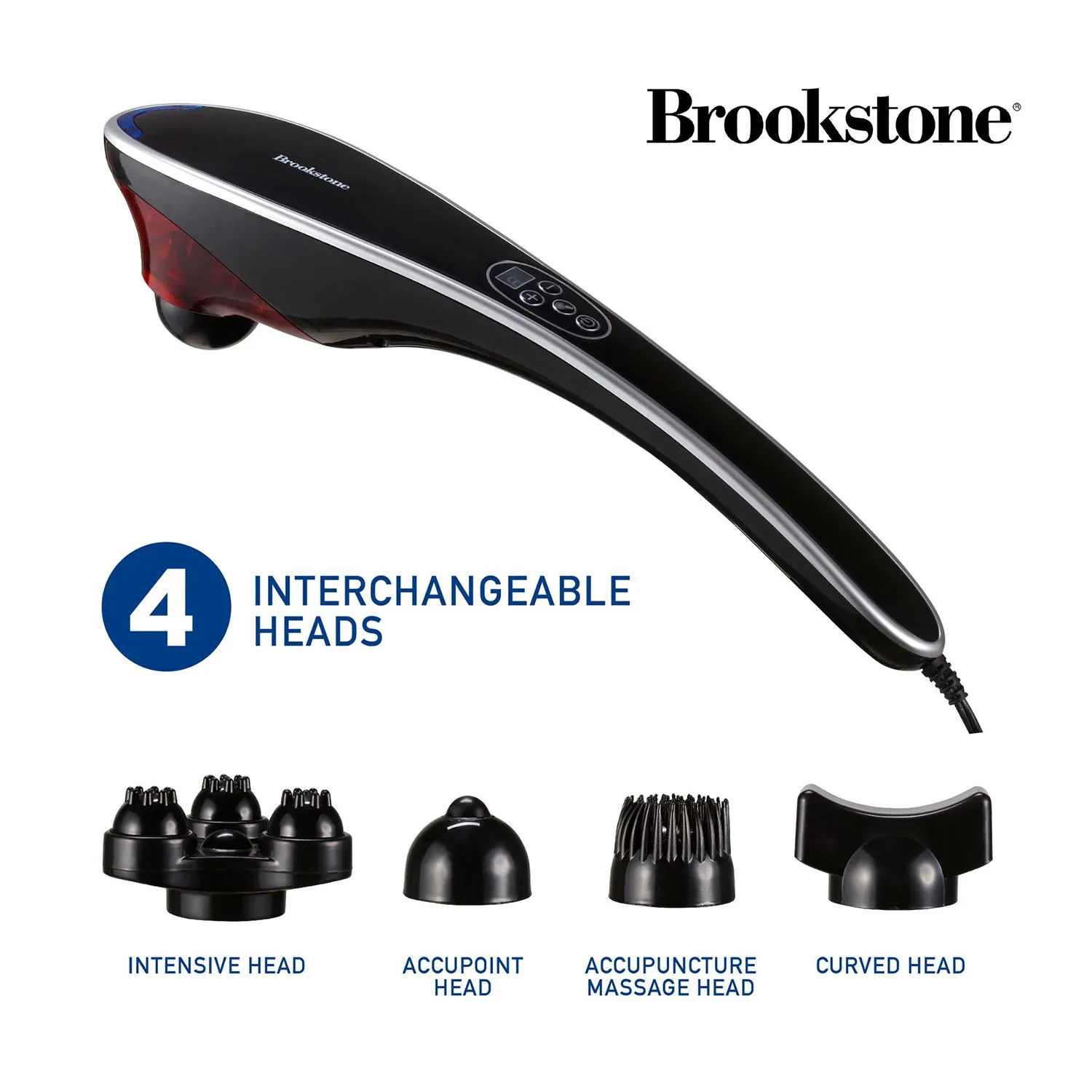 Brookstone Handheld Dual Head Percussion Massager with Five Interchangeable Heads