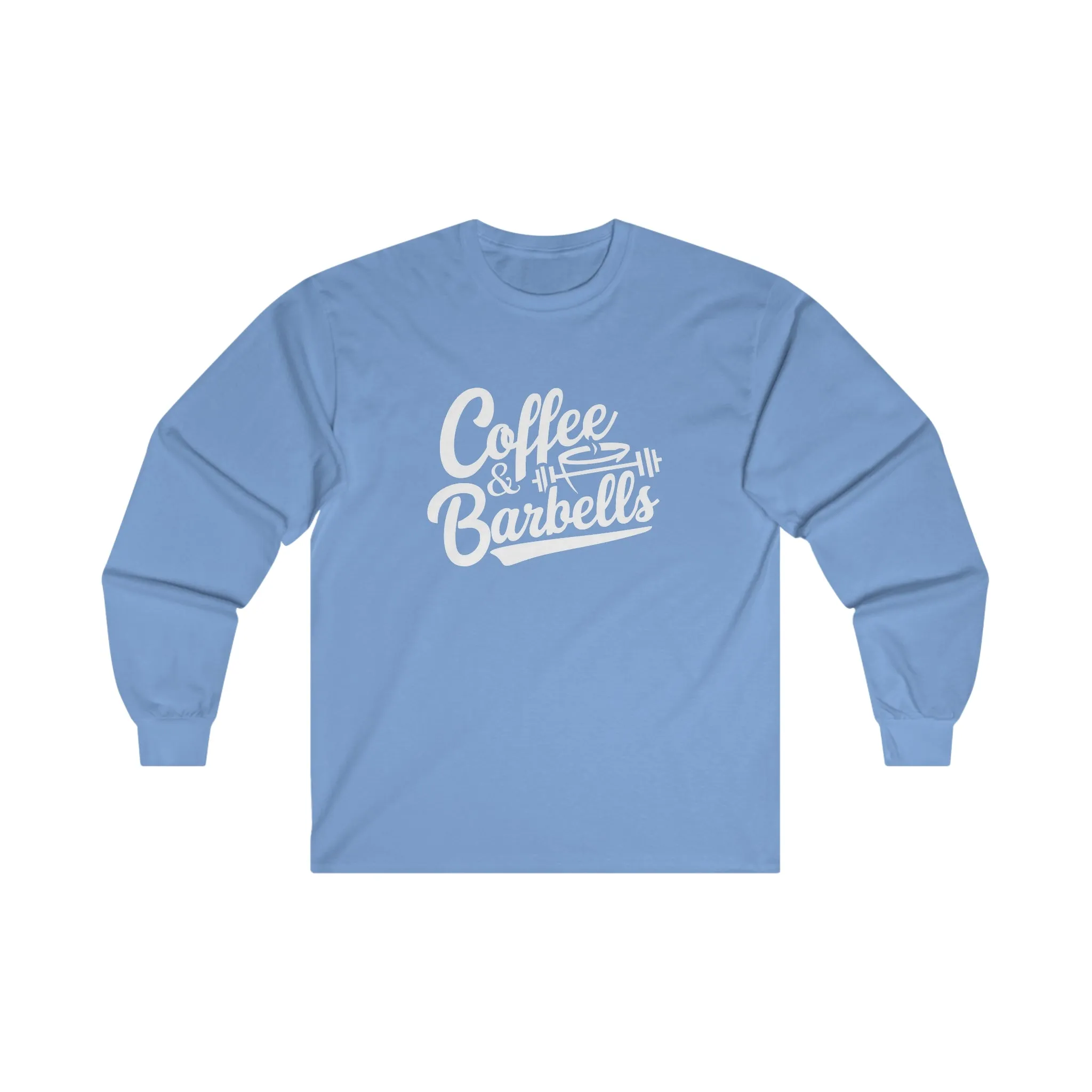 Coffee & Barbells - Unisex Ultra Cotton Long Sleeve Tee - White Front Logo Plain Back