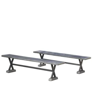 Cogna Farmhouse Brown and Black Lightweight Concrete Dining Benches (Set of 2)