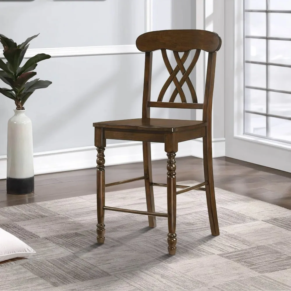 Counter Height Chair with Overlapping X Back, Set of 2, Brown By Casagear Home