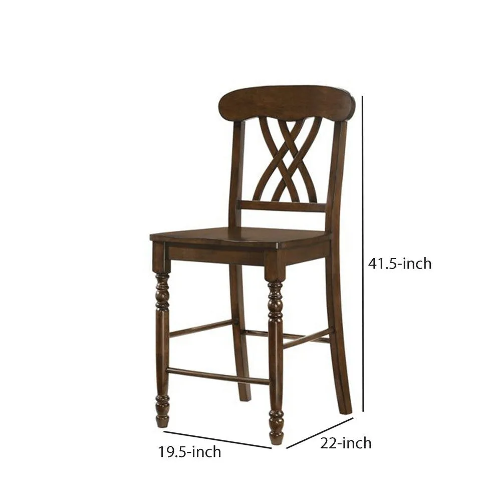 Counter Height Chair with Overlapping X Back, Set of 2, Brown By Casagear Home