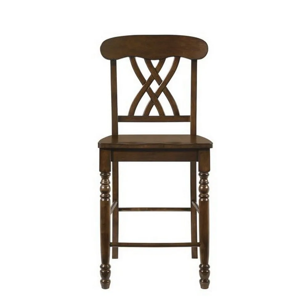 Counter Height Chair with Overlapping X Back, Set of 2, Brown By Casagear Home