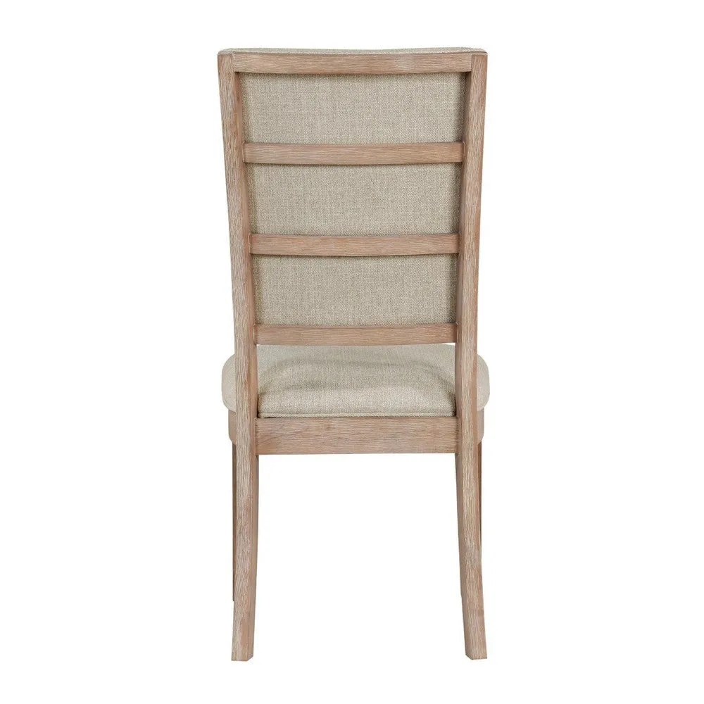 Deen 20 Inch Side Dining Chair, Tufted Ladder Back, Beige Fabric, Acacia By Casagear Home