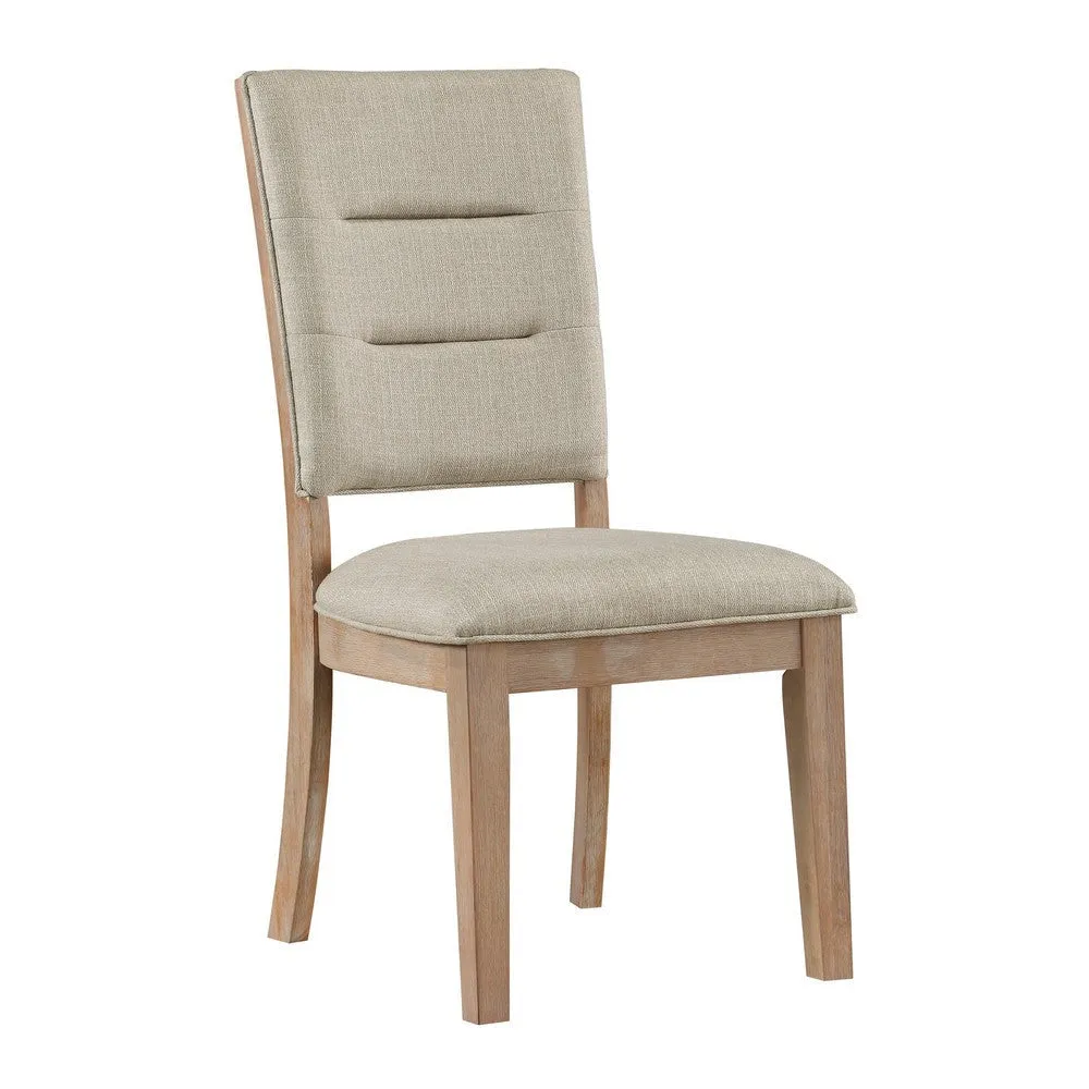 Deen 20 Inch Side Dining Chair, Tufted Ladder Back, Beige Fabric, Acacia By Casagear Home