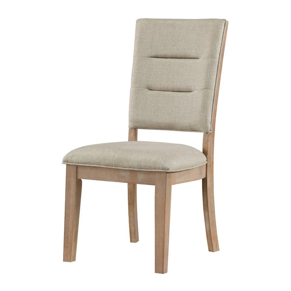 Deen 20 Inch Side Dining Chair, Tufted Ladder Back, Beige Fabric, Acacia By Casagear Home
