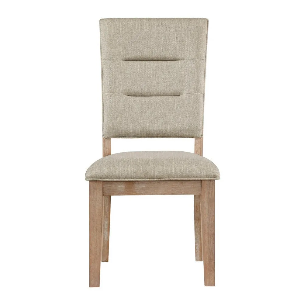 Deen 20 Inch Side Dining Chair, Tufted Ladder Back, Beige Fabric, Acacia By Casagear Home