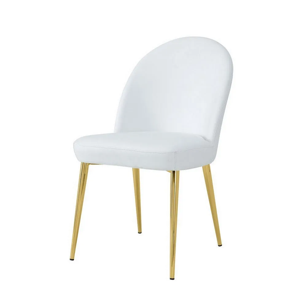 Era 24 Inch Dining Chair Set of 2, Curved Back, White Faux Leather, Gold By Casagear Home