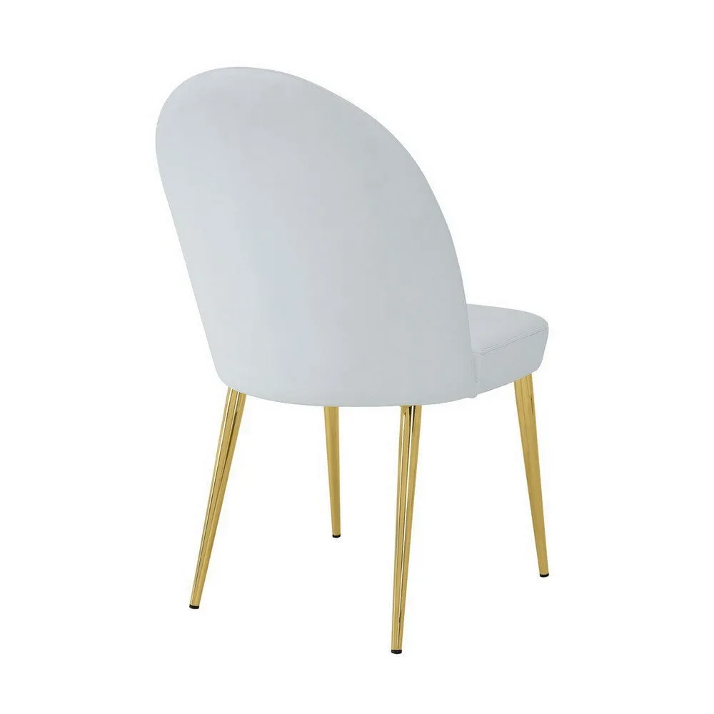 Era 24 Inch Dining Chair Set of 2, Curved Back, White Faux Leather, Gold By Casagear Home