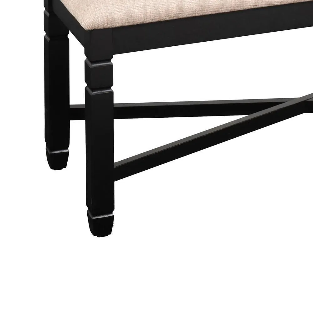 Fabric Dining Bench with Turned Legs and X Shaped Support, Beige and Black By Casagear Home
