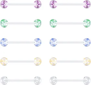 FECTAS 14G Plastic Nipple Rings for Surgery Plastic Tongue Rings Bioflex Flexible Acrylic Piercing Retainer 5 Pairs 16mm
