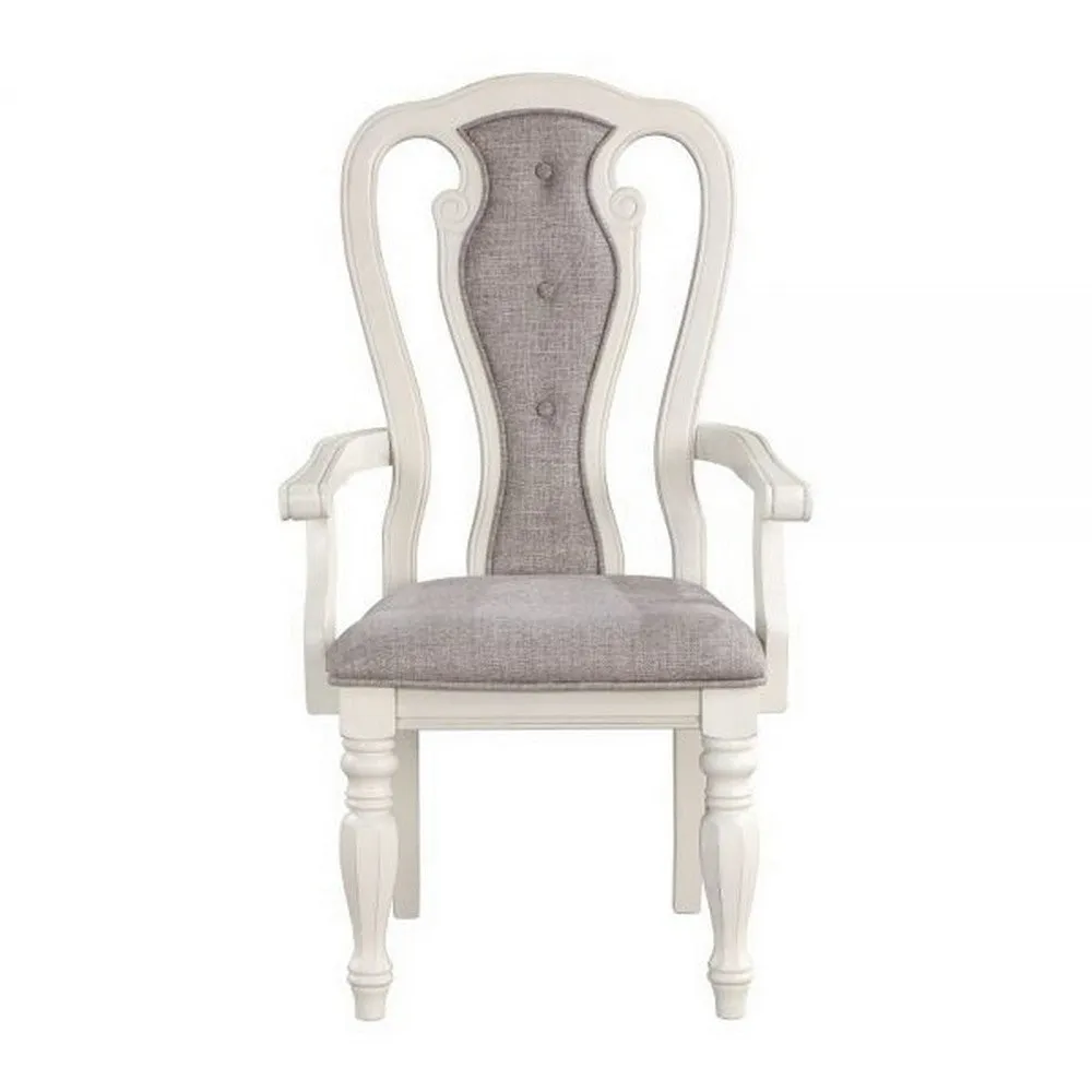 Fil 23 Inch Dining Armchair Set of 2, Gray Fabric, Tufted Queen Anne Back By Casagear Home